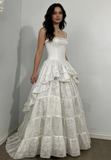 Retro Spaghetti Straps A-Line Lace Ruffles Vintage Wedding Dress Eveing Dress, HZ0427