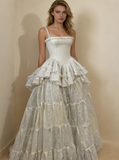 Retro Spaghetti Straps A-Line Lace Ruffles Vintage Wedding Dress Eveing Dress, HZ0427