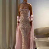 Charming Strapless Sleeveless Long Mermaid Prom Dress With Beading Party Dress For Women HZ0311