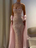 Charming Strapless Sleeveless Long Mermaid Prom Dress With Beading Party Dress For Women HZ0311