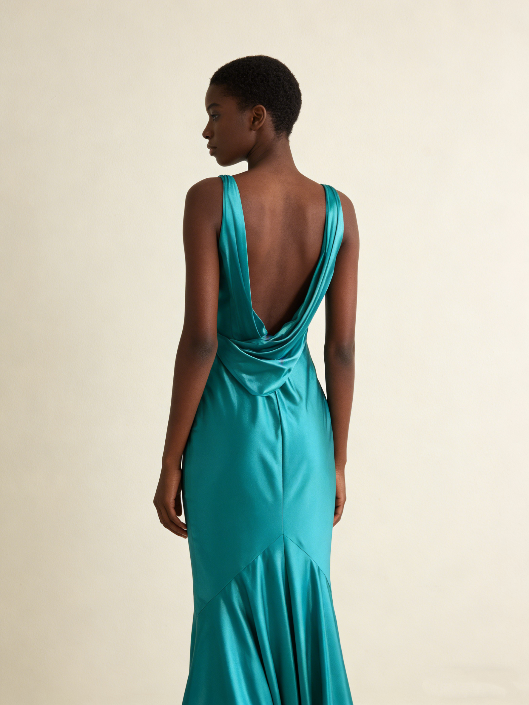 Turquoise V Neck Backless Mermaid Satin Long Formal Party Dress, HZ0427