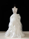 Elegant Wedding Dresses Ball Gown Spaghetti Strap White Sleeveless Pleated Brides Dress Fitted Bridal Gowns HZ0311