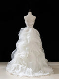 Elegant Wedding Dresses Ball Gown Spaghetti Strap White Sleeveless Pleated Brides Dress Fitted Bridal Gowns HZ0311