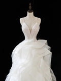 Elegant Wedding Dresses Ball Gown Spaghetti Strap White Sleeveless Pleated Brides Dress Fitted Bridal Gowns HZ0311