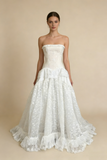 White Strapless A-Line Lace Long Party Dress Vintage Wedding Dress, HZ0427