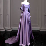 Modest Mermaid Off The Shoulder Light Grape Satin Long Prom Dresses Party Dress Princess Graduation Dress HZ0311