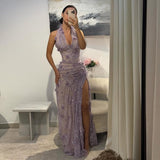 Stunning Lavender Gown With A Halter Neckline Mermaid Prom Dresses 2026 Formal Evening Gowns HZ0311