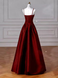 Classy Simple A-Line Dark Blue Satin Long Prom Dress, Dark Blue Long Formal Dress HZ0311