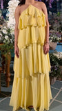 Modest A Line Halter Yellow Chiffon Prom Dresses Inspo Simple Long Prom Gowns HZ0311