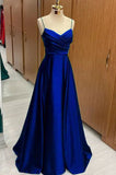 Classy Slim Long Green Satin A line Prom Dress With Straps HZ0311