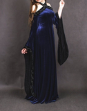 Vintage Dark Blue Halter Neck A-Line Velvet Long Formal Prom Dress Evening Dress, HZ0427
