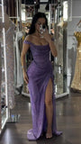 Modest Mermaid Off The Shoulder Marine Ball Dresses Long Formal Gowns Lilac Sequin Slit Prom Dresses Evening Gowns HZ0311