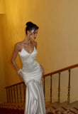 Modest Night Aesthetic Mermaid Spaghetti Straps White Satin College Formal Outfit Long Prom Graduation Dresses For Teens HZ0311