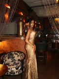 Elegant New Arrival Sexy Mermaid Long Gold Evening Dress Prom Graduation Formal Dress HZ0311