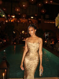 Elegant New Arrival Sexy Mermaid Long Gold Evening Dress Prom Graduation Formal Dress HZ0311