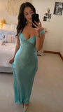 Modest Night Aesthetic Mermaid V Neck Blue Satin College Formal Outfit Long Prom Graduation Dresses For Teens HZ0311
