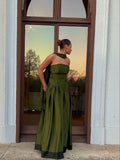Sexy A Line Strapless Olive Green With Scarf Long Prom Dresses Impress 18th Birthday Outfits Party Gown HZ0311