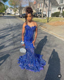 Stunning Mermaid Sweetheart Royal Blue Baddie With Beaded Formal Dance Evening Party Gowns HZ0311