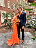 Modest Mermaid V Neck Orange Sequins Prom Dresses Inspo Formal Dress Party Outfits Prom Gowns HZ0311
