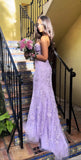 Classy Mermaid Strapless Tulle Lace Appliques Purple formal dresses Evening Prom Dresses HZ0311