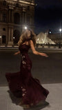 Vintage Mermaid Spaghetti Strap Burgundy Prom Dress Inspo Aesthetic For Teens Formal Dresses Party Outfits Prom Gown HZ0311