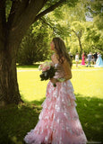 Modest A line Straps Pink Lace Sparkle Prom Dresses Inspo Long Tiered Evening Party Gowns Vestidos De Dia HZ0311