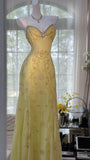 Unique Yellow Prom Dresses Long Beaded Open Back Prom Outfit Vestidos De Dia HZ0311