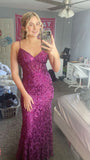 Classy Mermaid Spaghetti Straps Grape Sequins Inspo For Women Girls Formal Party Gowns Long Prom Dresses HZ0311