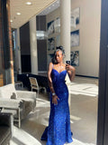 Elegant Mermaid Spaghetti Straps Royal Blue Sequins Long Floor Length Prom Dress Inspiration Prom Dresses HZ0311