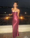 Sexy Mermaid Halter Burgundy With Beaded Inspo Formal Party Gowns Long Prom Dresses HZ0311