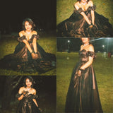 Charming A Line Off The Shoulder Black Satin Prom Dress Inspo Aesthetic For Teens Formal Dresses Party Outfits Prom Gown HZ0311