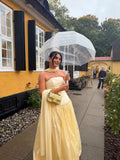 Modest A Line Strapless Yellow Prom Dresses Inspo Simple Long Prom Gowns With Scarf HZ0311