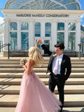 Modest A Line Sweetheart Pink Tulle Lace Appliqued Long Formal Party Dress For Teens Prom Dresses HZ0311