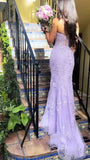 Classy Mermaid Strapless Tulle Lace Appliques Purple formal dresses Evening Prom Dresses HZ0311