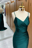 Shinning Mermaid Spaghetti Straps Dark Green Satin For Women Party Dresses Long Formal Prom Dress 22th Birthday Gown HZ0311