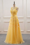 Cute A Line Yellow Lace Appliqued Prom Dresses Inspiration For Teens Formal Dress Party Outfits Prom Gown HZ0311