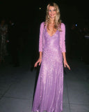 Sparkly Mermaid V Neck Sequin Lilac Long Prom Dresses Senior Graduation Dance Evening Outfits HZ0311
