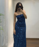 Sparkly Mermaid Strapless Royal Blue Lace Long Formal Gowns Prom Dresses Evening Dress HZ0311