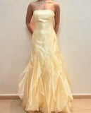 Sexy Mermaid Strapless Yellow Organza Prom Dresses Inspiration Party Dress Prom Gown HZ0311