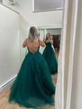 Modest Night Aesthetic Ball Gown Spaghetti Straps Dark Green College Formal Outfit Long Prom Graduation Dresses For Teens HZ0311