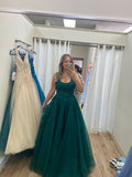 Modest Night Aesthetic Ball Gown Spaghetti Straps Dark Green College Formal Outfit Long Prom Graduation Dresses For Teens HZ0311