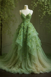 Modest Ball Gown Spaghetti Straps Green Tulle Prom Dresses Long Sweet 16 Birthday Party Dress Evening Dresses HZ0311