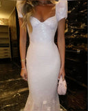 Sparkly Mermaid Sweetheart Pink Sequin With Short Puffy Sleeves Long Prom Dresses Impress 18th Birthday Outfits Party Gown HZ0311