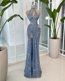 Classy Mermaid High Neck Slit Sequins Inspo For Women Girls Formal Party Gowns Long Prom Dresses HZ0311