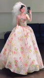 Cute Ball Gown Strapless Pink Lace Long Floor Length Prom Dress With Beads Inspiration Prom Dresses HZ0311