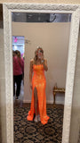 Elegant Mermaid Spaghetti Straps Orange Sequins Long Floor Length Prom Dress Inspiration Prom Dresses HZ0311