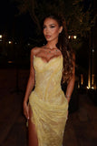Unique Mermaid Sweetheart Yellow Lace Slit Prom Dresses Long Party Dress 21St Birthday Outfits Graduation Gown HZ0311