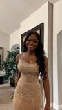 Timeless Mermaid Spaghetti Strap Champagne Sequin For Women Party Dresses Long Formal Prom Dresses 22th Birthday Gown HZ0311