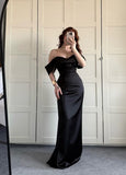 Mermaid Off The Shoulder Black With Pleated Long Formal Fancy Prom Evening Dresses Dinner Outfits Party Gowns For Teens Girls HZ0311