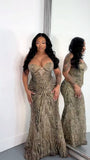 Sparkly Mermaid Sweetheart Black Gold With Beaded Bodice Long Prom Dress For Black Girls Evening Dresses HZ0311